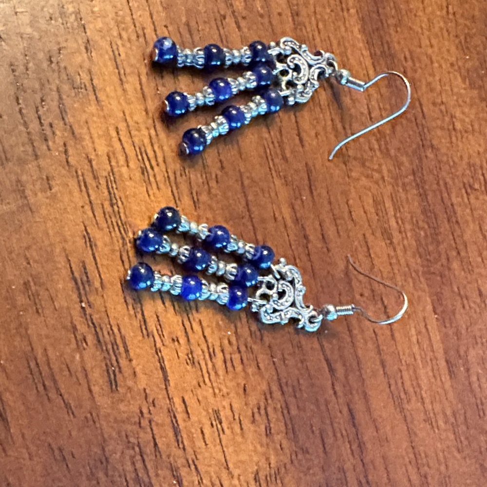 Elegant Silver and Blue Dangle Earrings